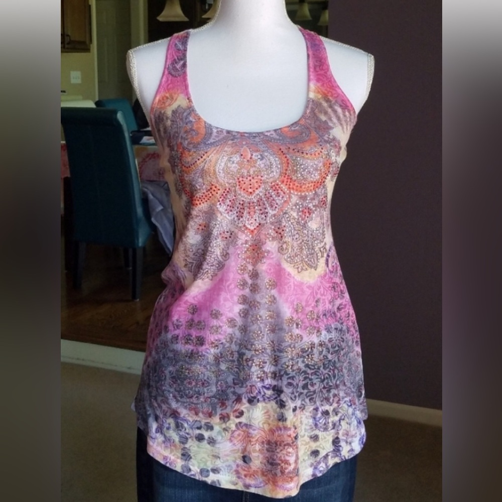 Embellished Colorful Tie-dyed Racerback Tank Top from Italy - Picture 11 of 17